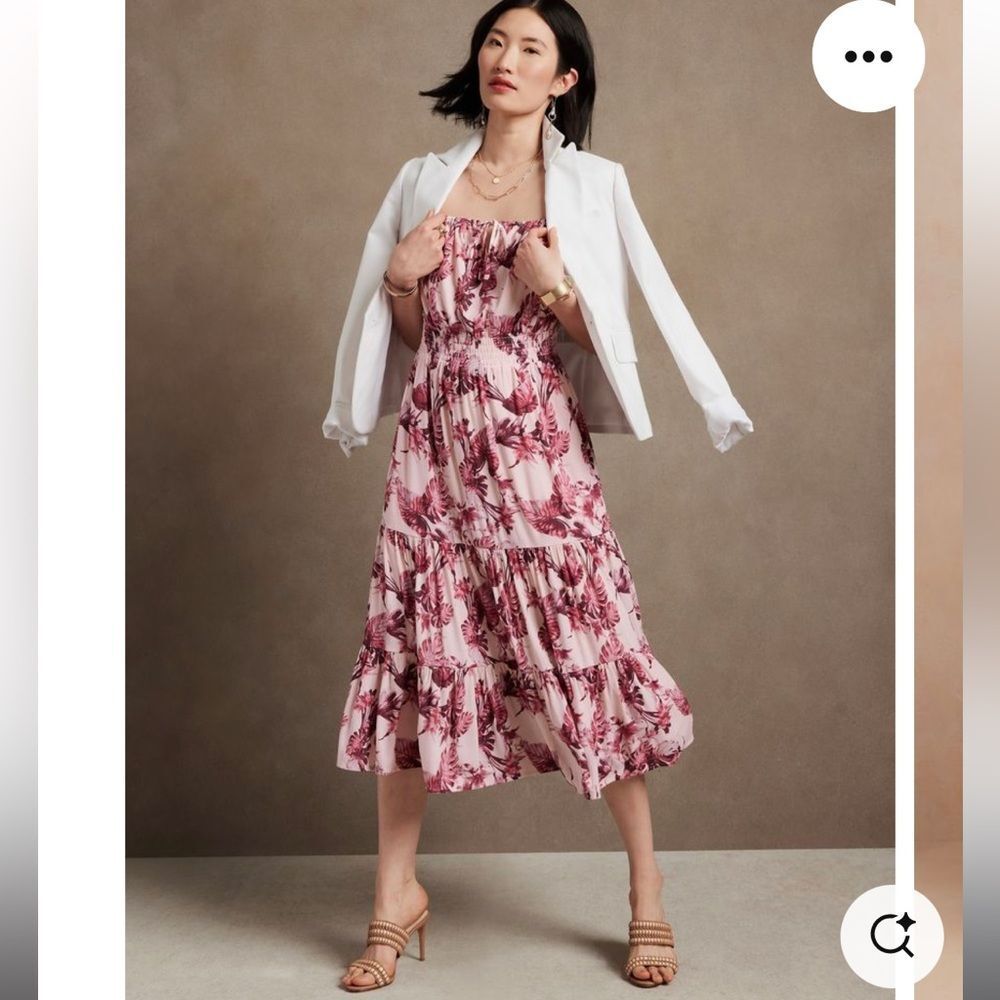 NWT BANANA REPUBLIC SIZE L midi pink floral tiered gauze dress‎